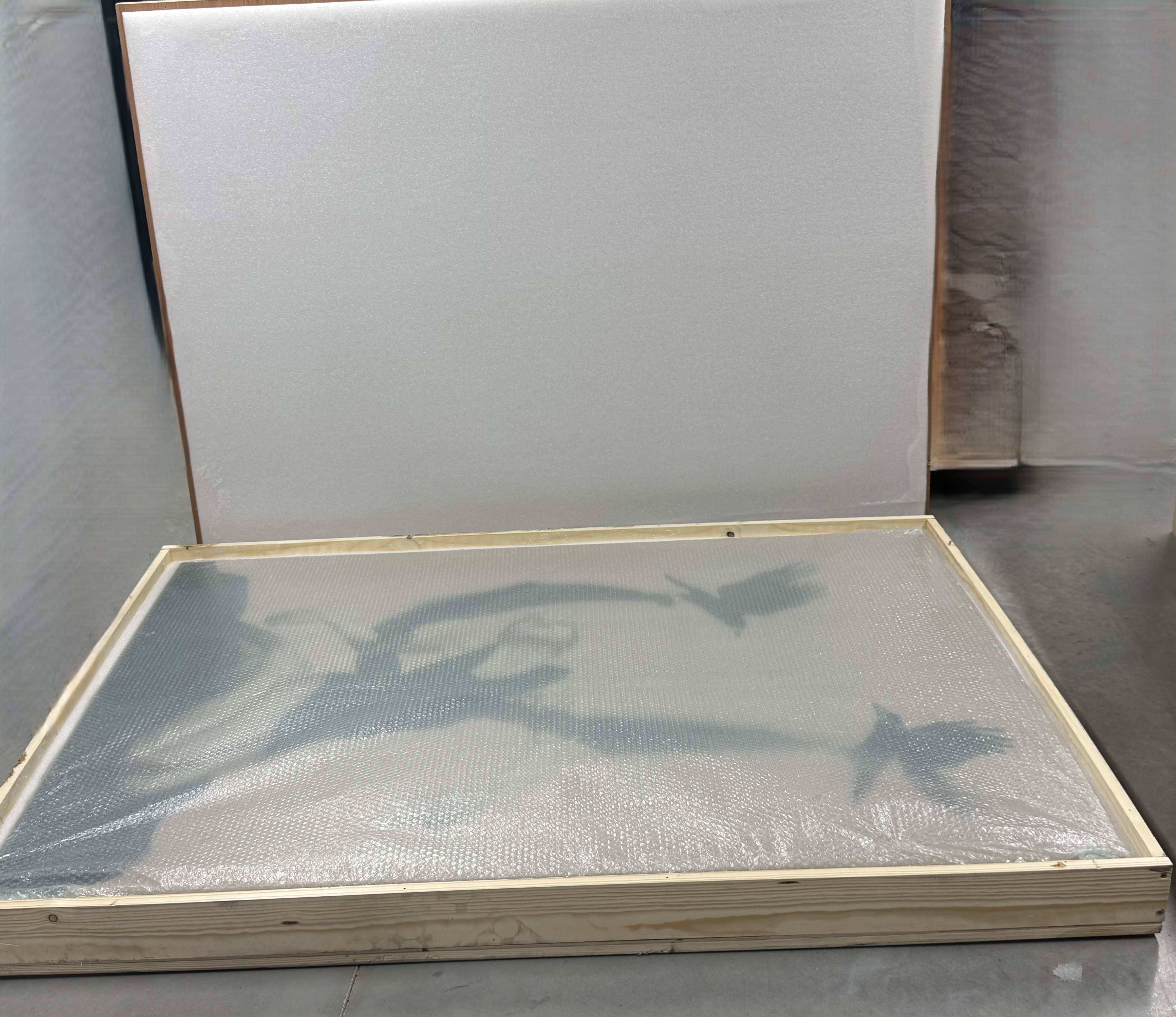 Wooden shipping crates built to protect fragile artwork